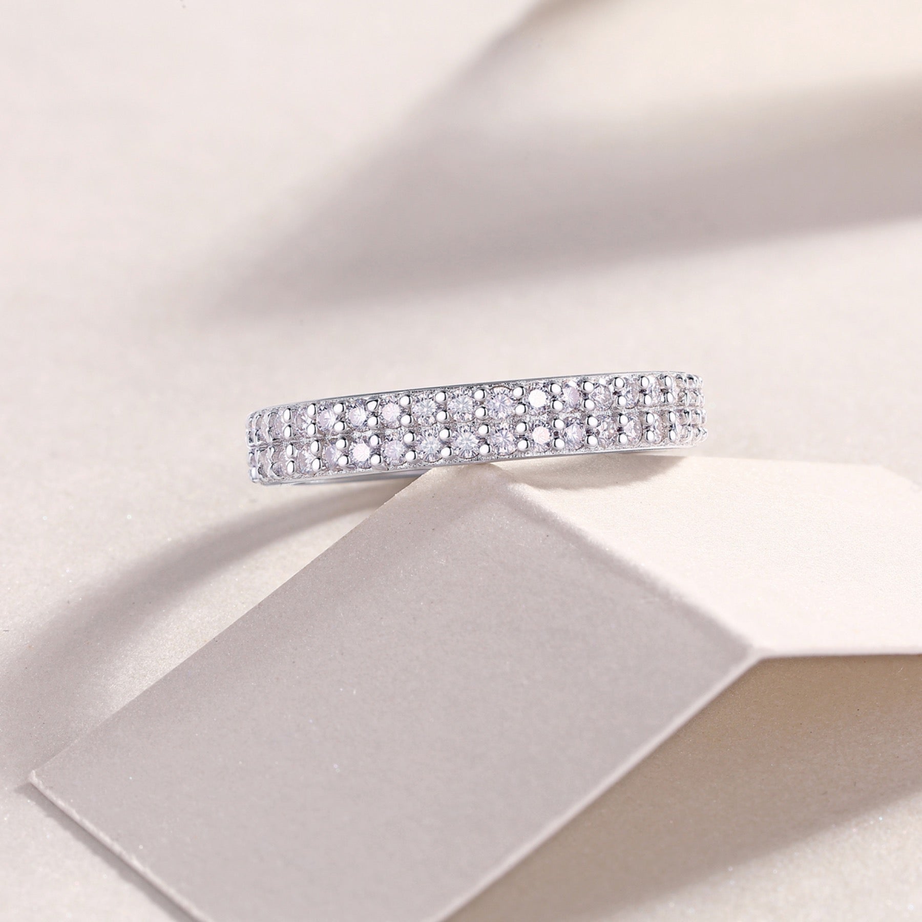Starlight Moissanite Eternity Band Ring in Sterling Silver