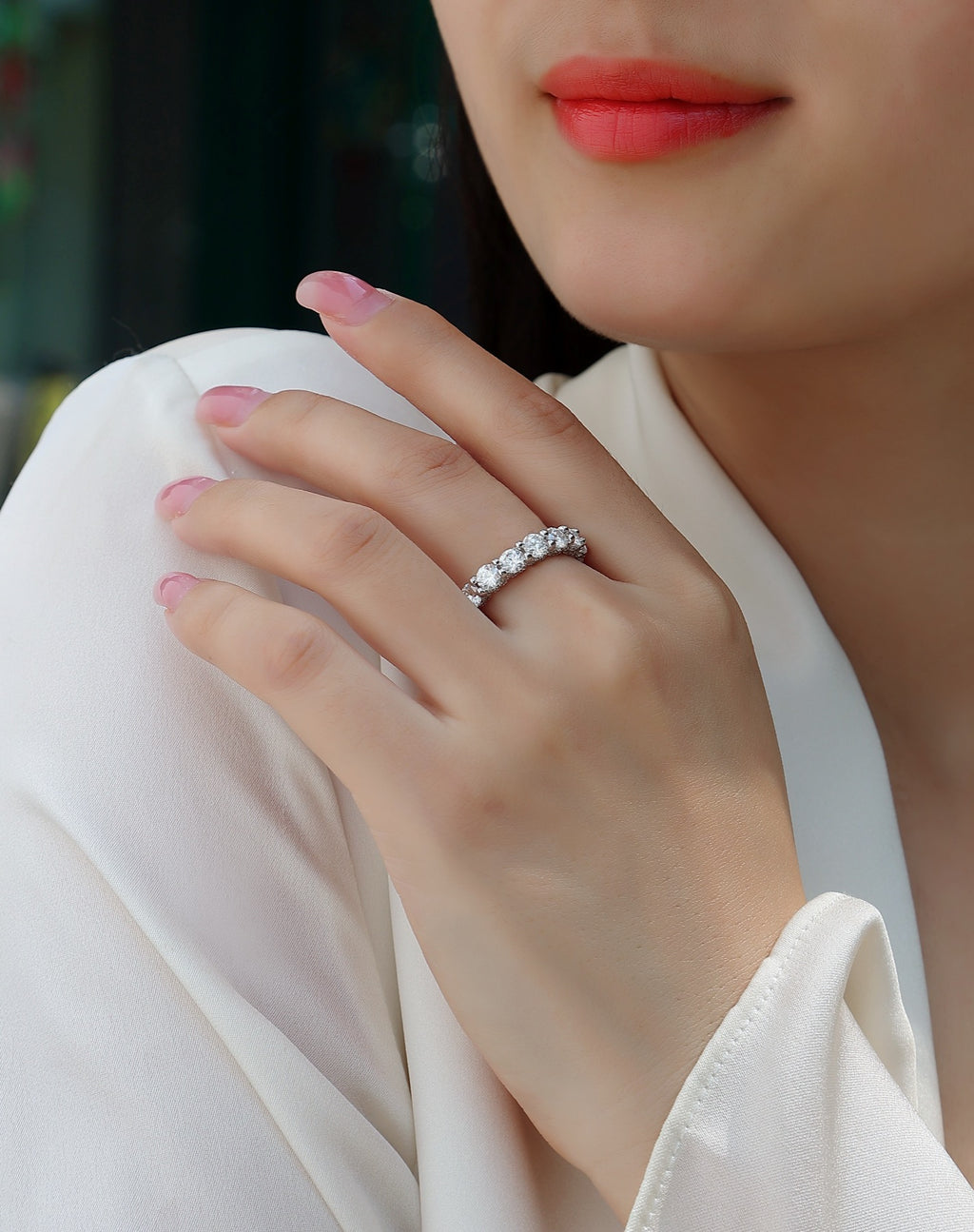 Ferris Moissanite Eternity Band Ring in Sterling Silver