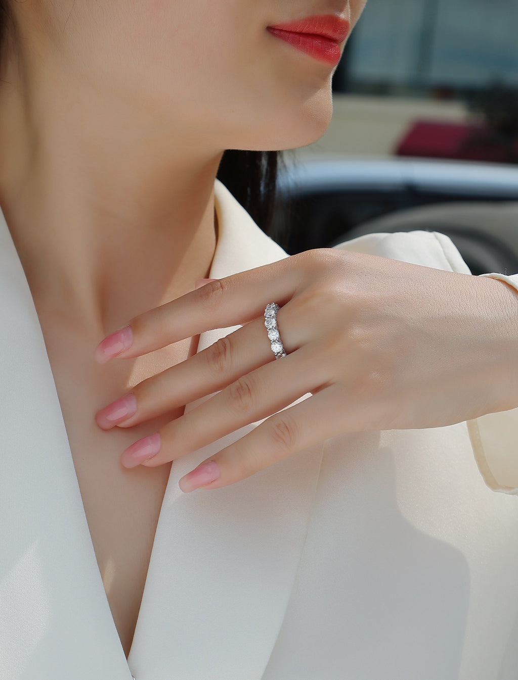 Ferris Moissanite Eternity Band Ring in Sterling Silver