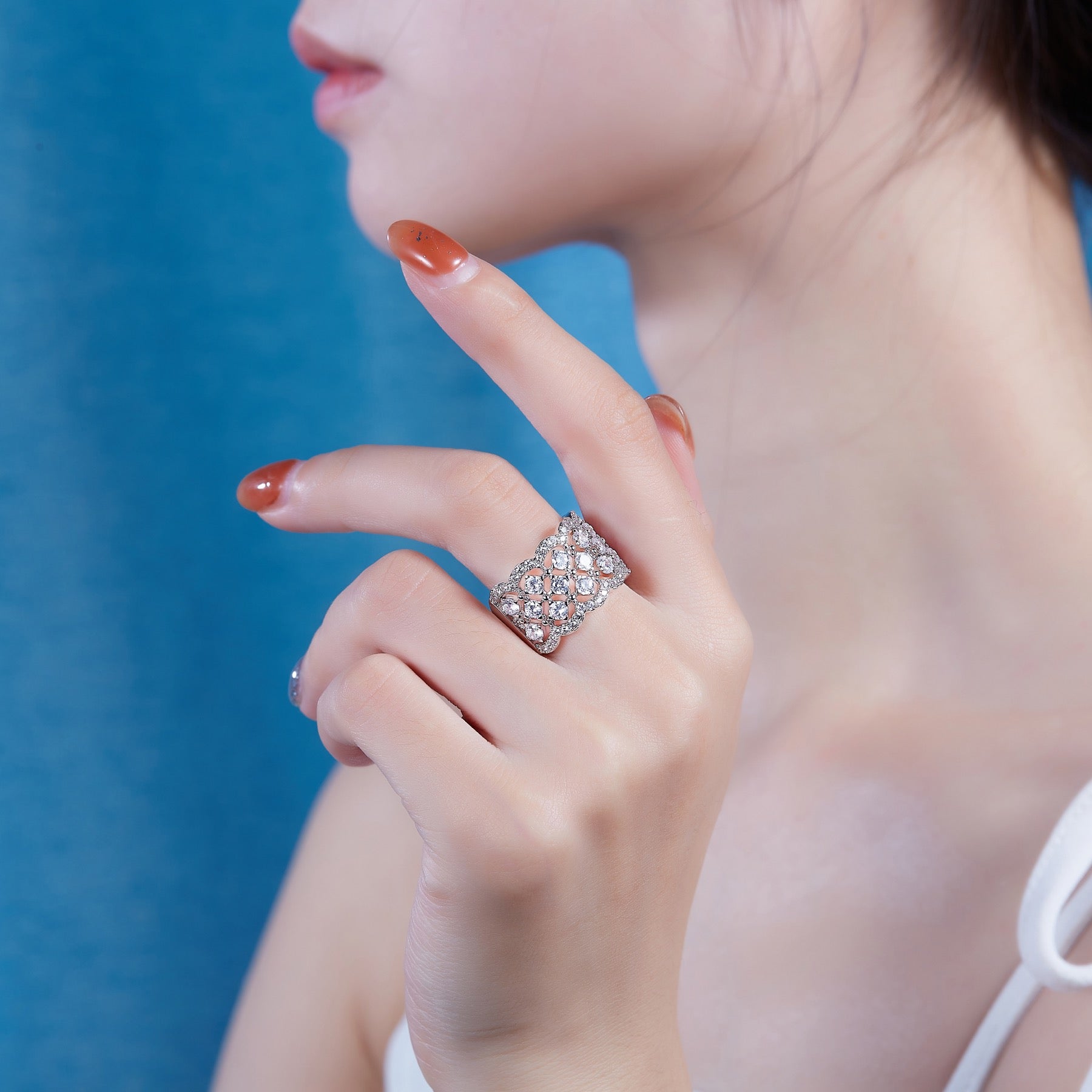 Lace Moissanite Band Ring in Sterling Silver