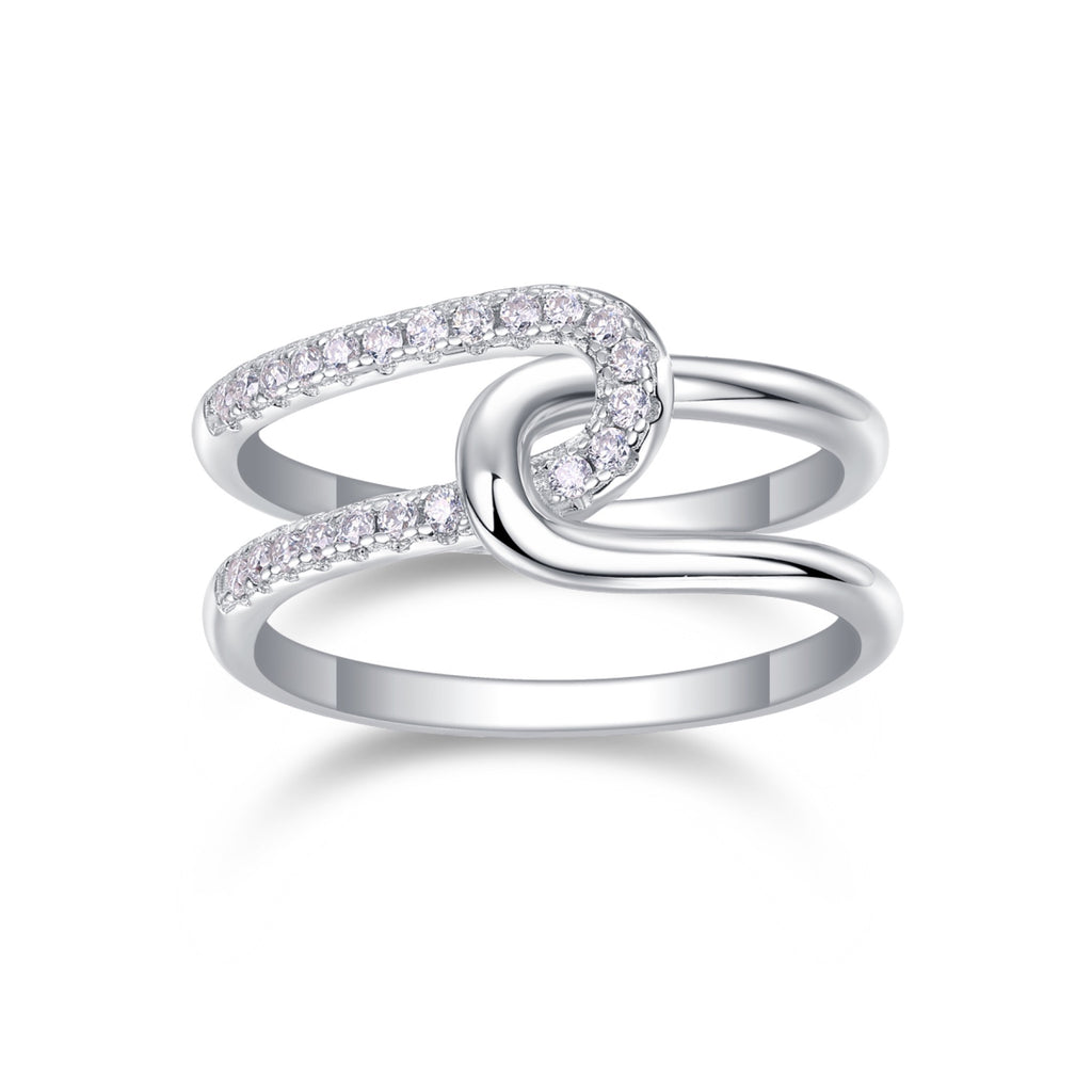 Interlock Moissanite Band Ring in Sterling Silver