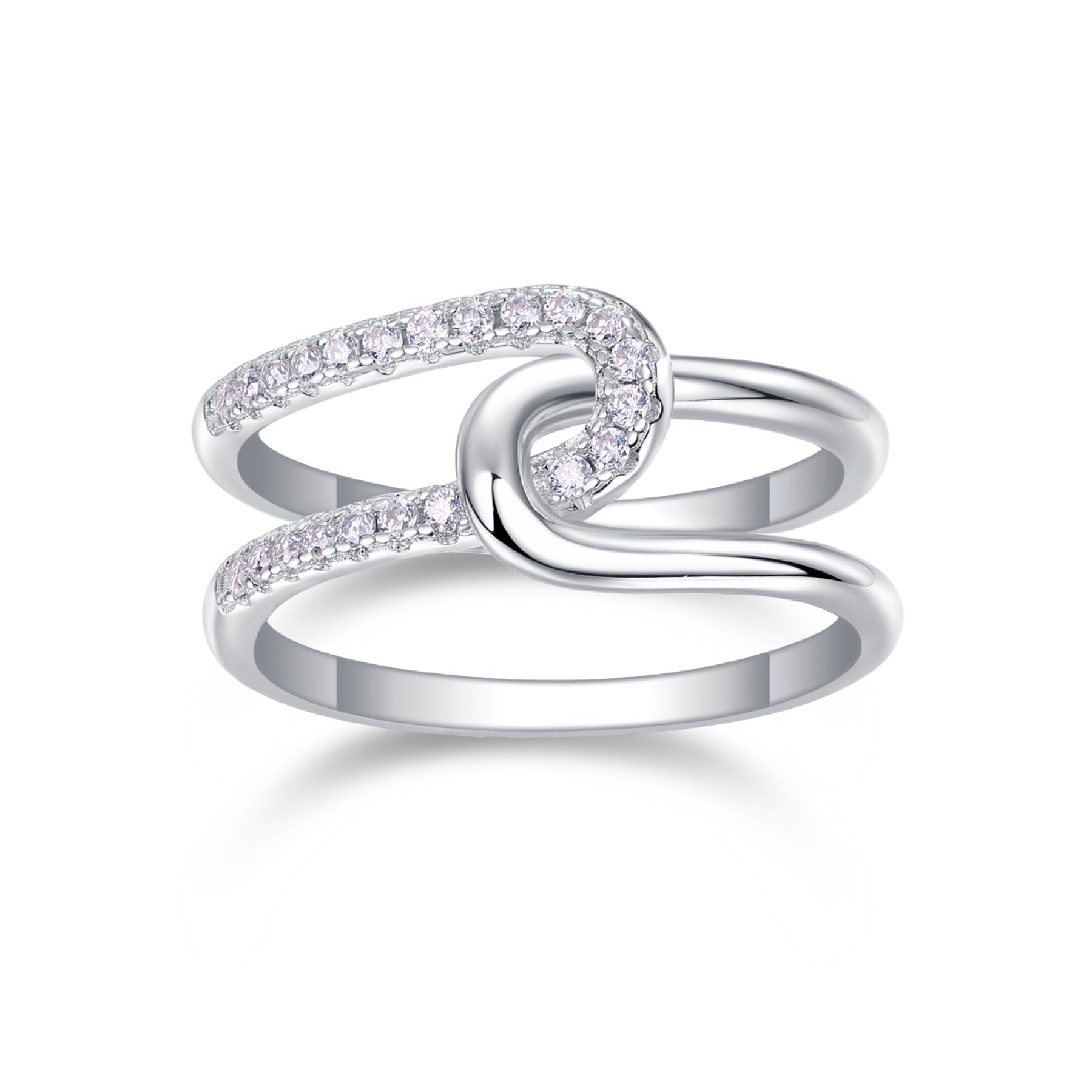 Interlock Moissanite Band Ring in Sterling Silver