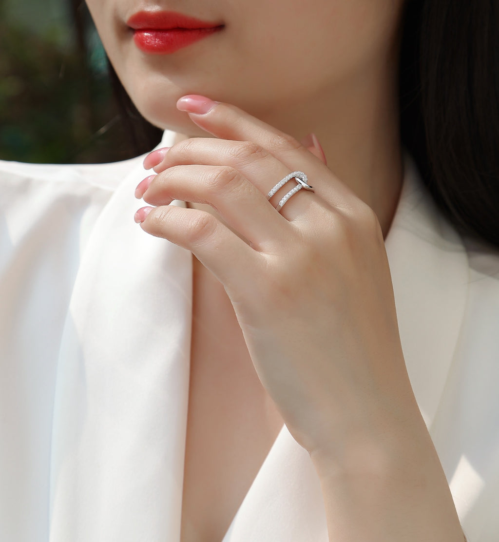Interlock Moissanite Band Ring in Sterling Silver