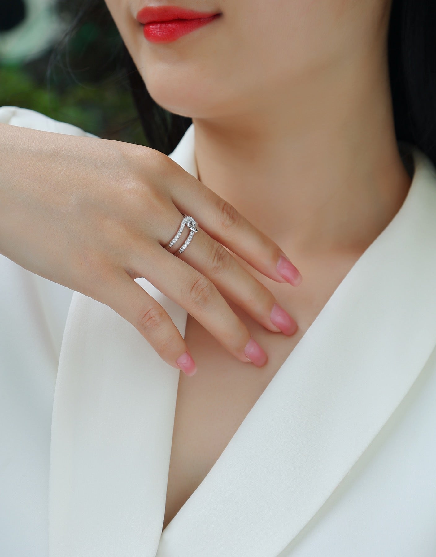 Interlock Moissanite Band Ring in Sterling Silver