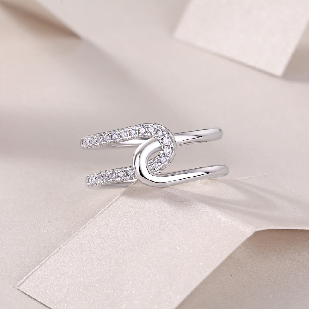 Interlock Moissanite Band Ring in Sterling Silver