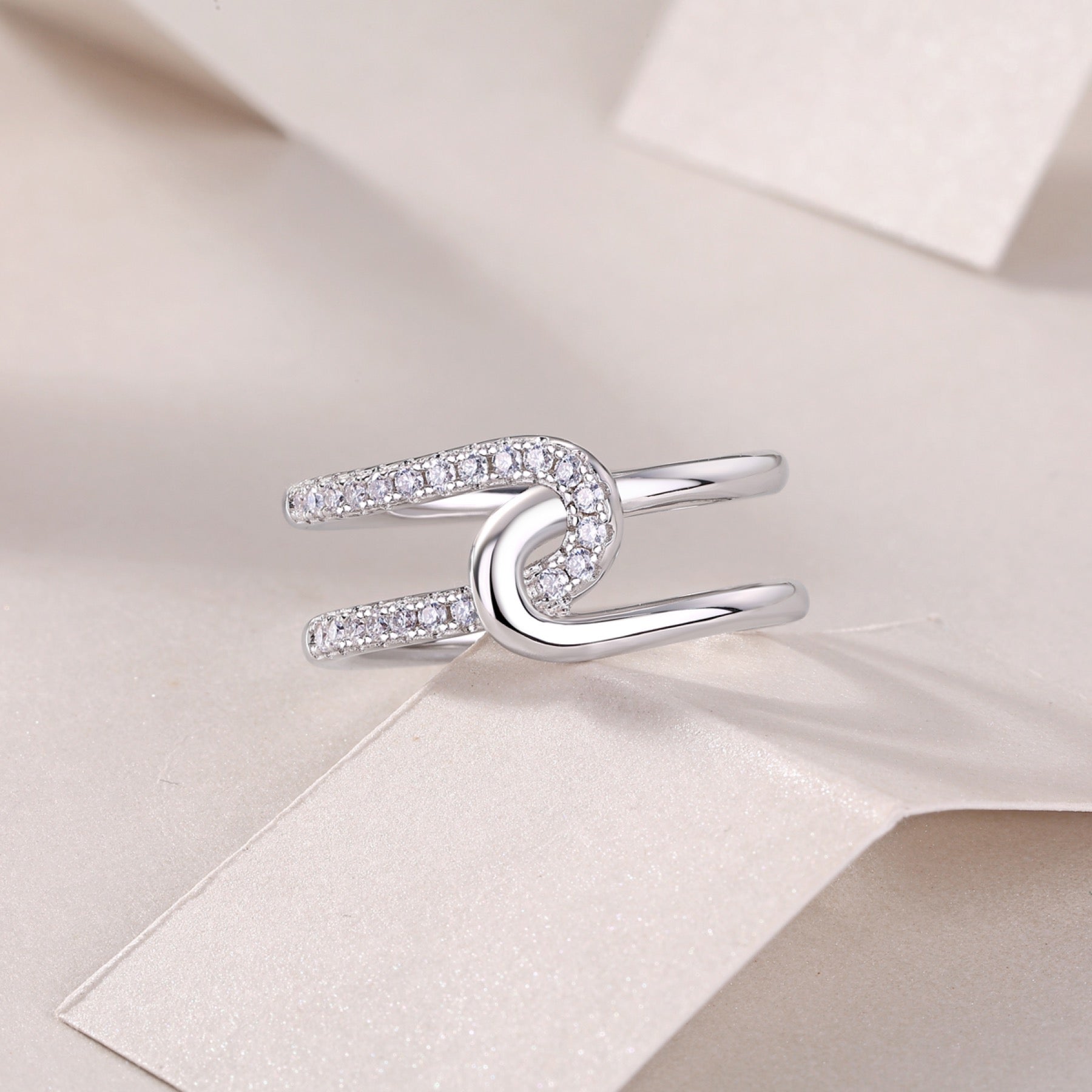 Interlock Moissanite Band Ring in Sterling Silver