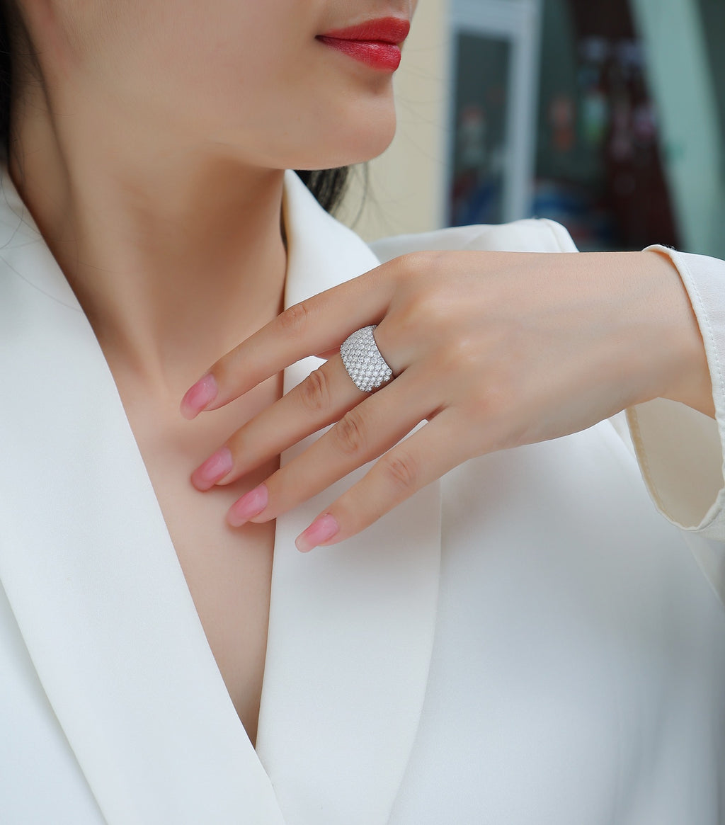 Vivid Moissanite Band Ring in Sterling Silver