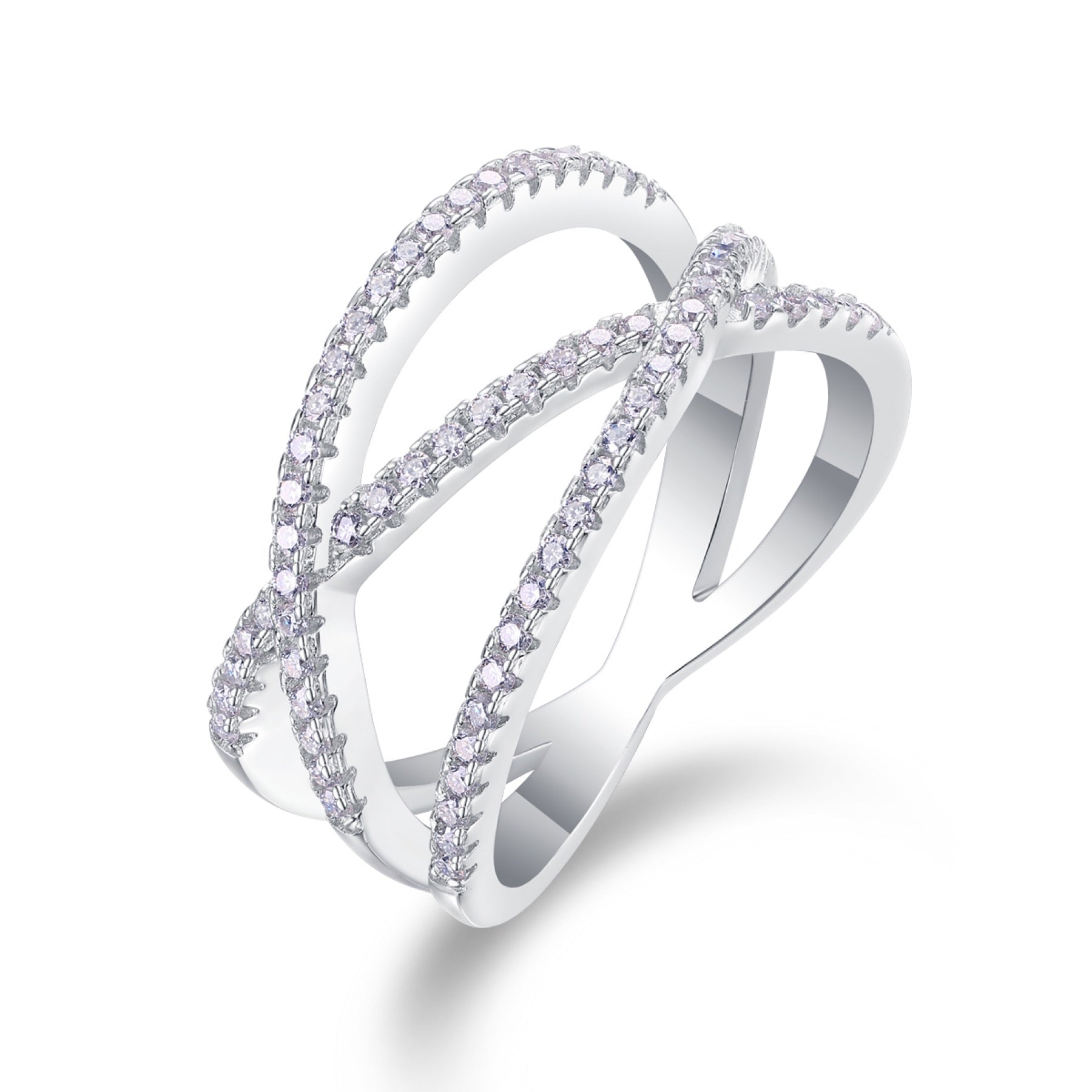 Crossover Moissanite Band Ring in Sterling Silver