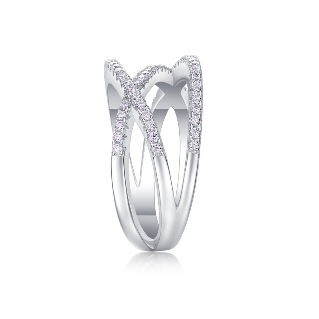Crossover Moissanite Band Ring in Sterling Silver