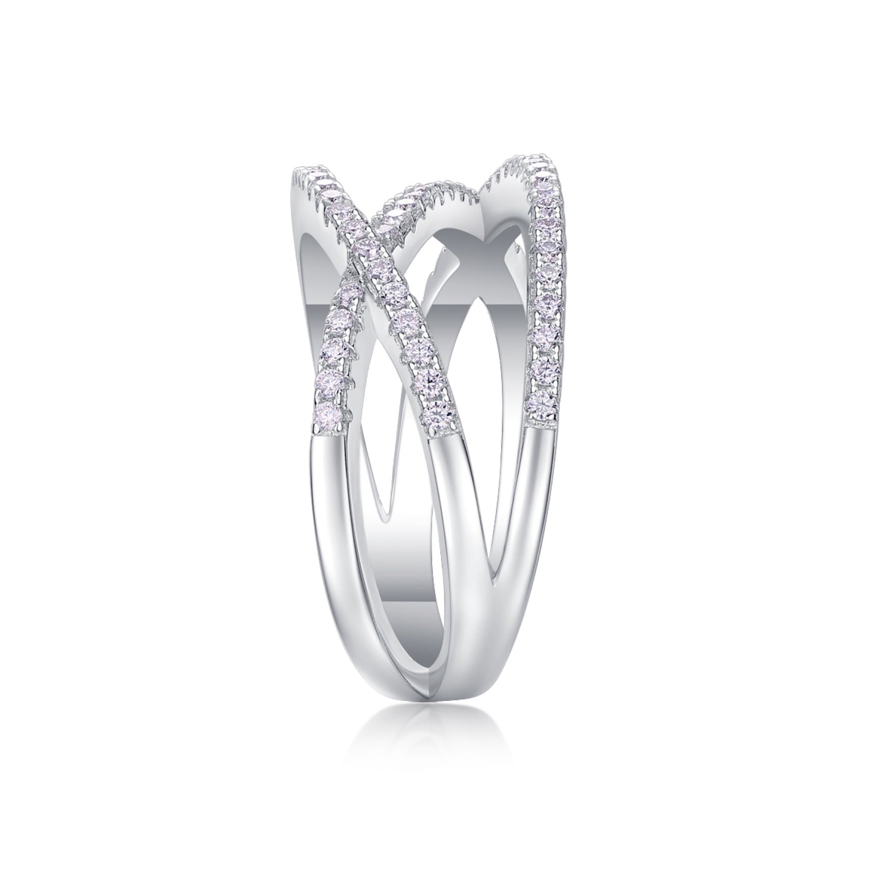 Crossover Moissanite Band Ring in Sterling Silver