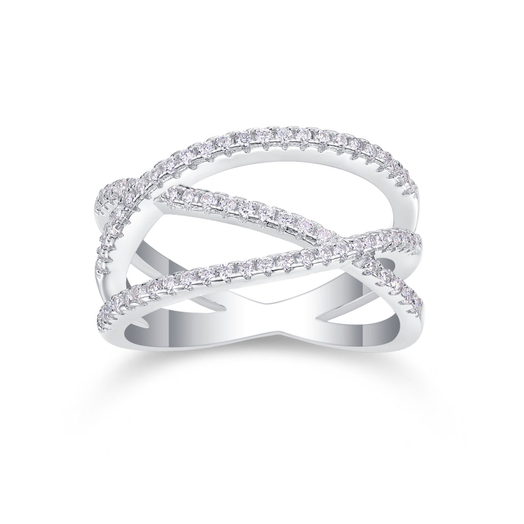 Crossover Moissanite Band Ring in Sterling Silver