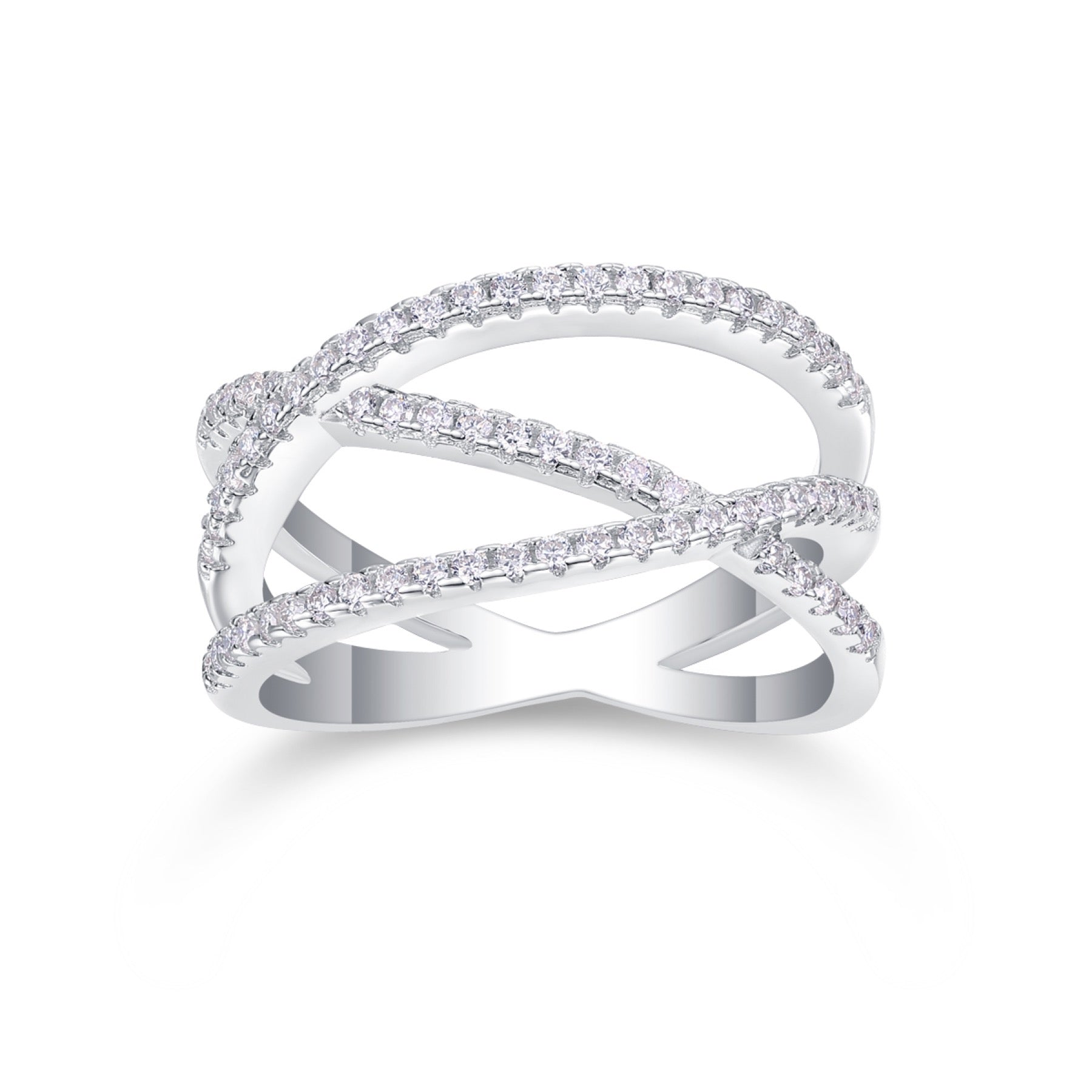 Crossover Moissanite Band Ring in Sterling Silver