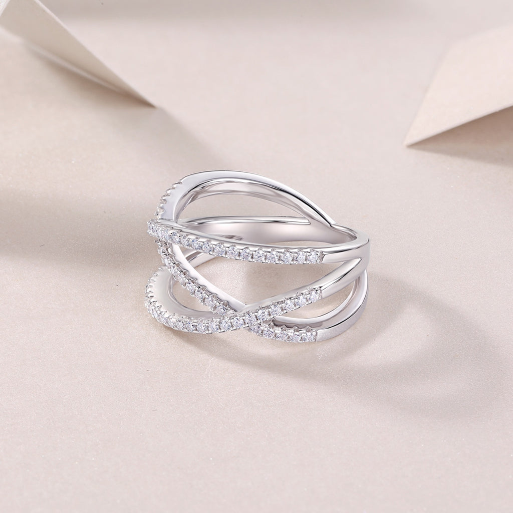 Crossover Moissanite Band Ring in Sterling Silver