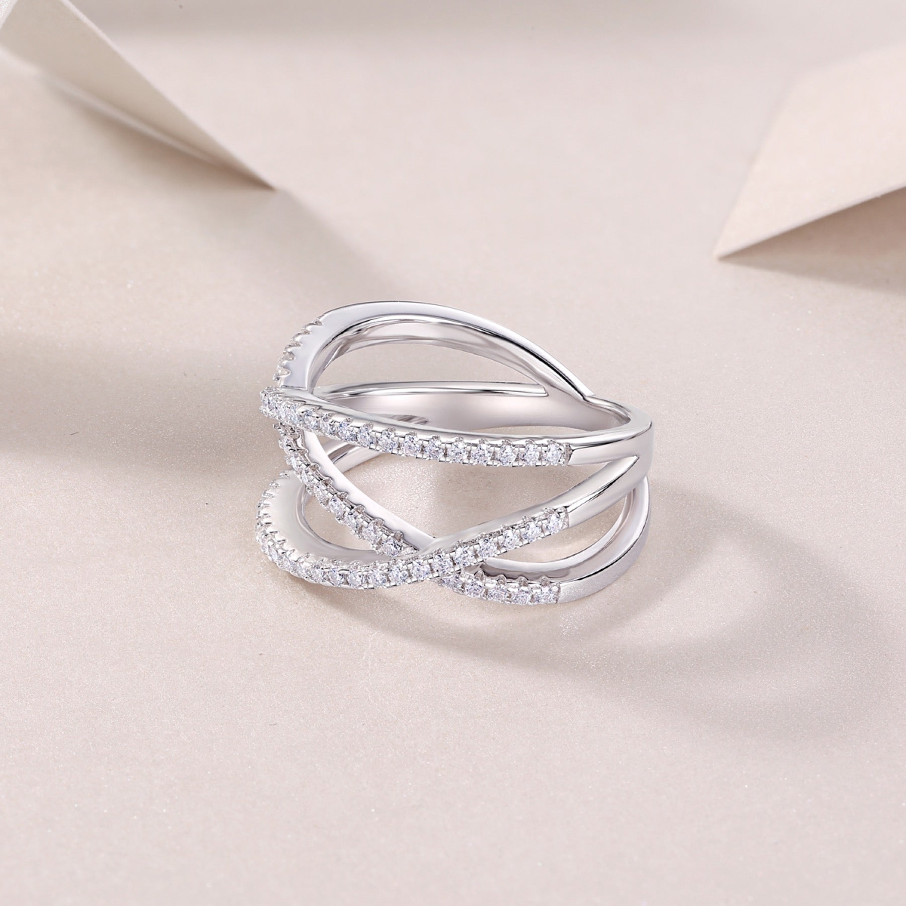 Crossover Moissanite Band Ring in Sterling Silver