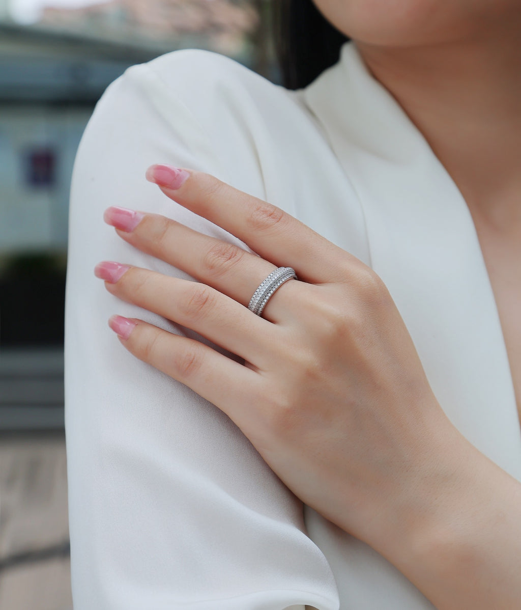 Moonshadow Moissanite Band Ring in Sterling Silver