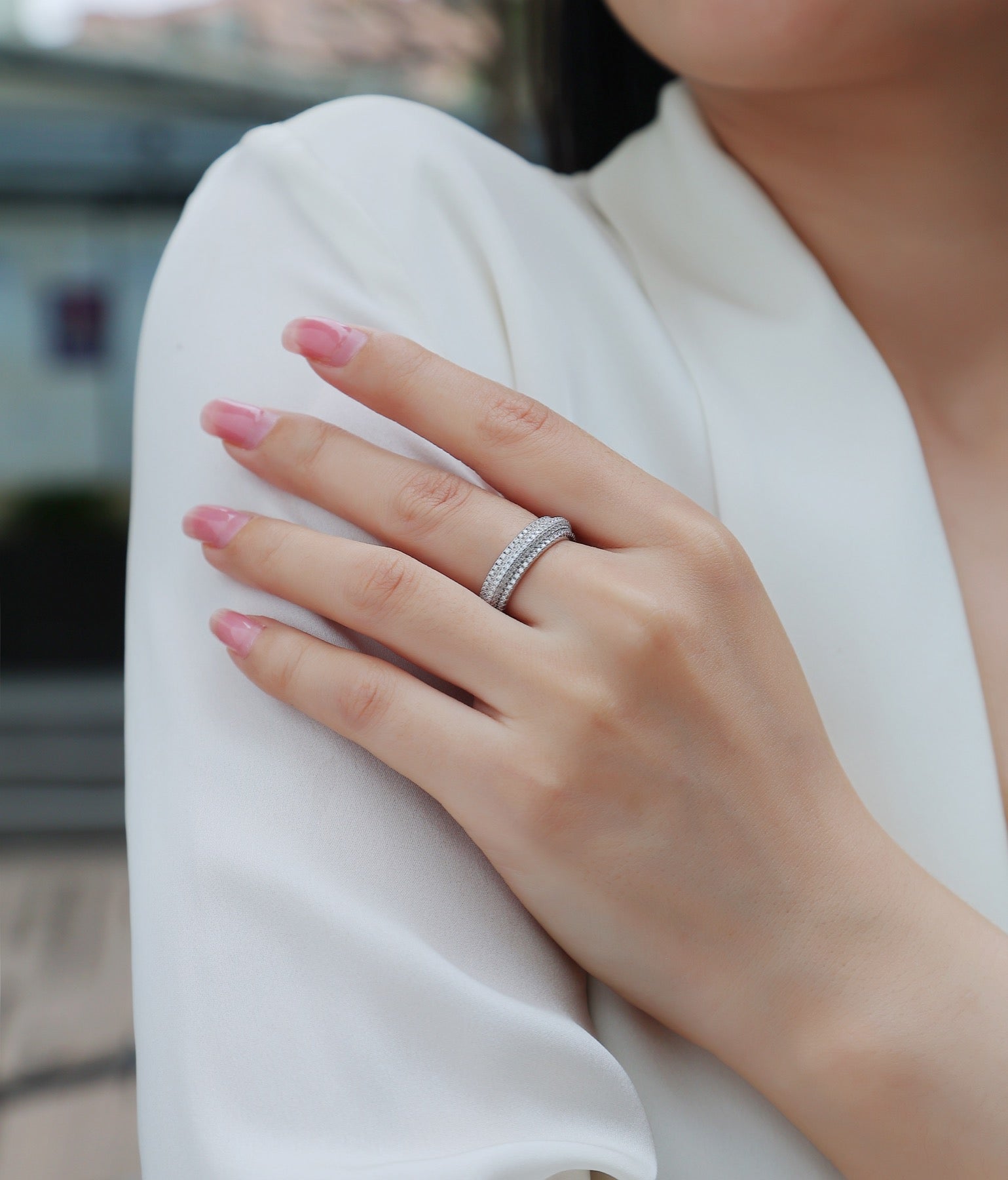 Moonshadow Moissanite Band Ring in Sterling Silver
