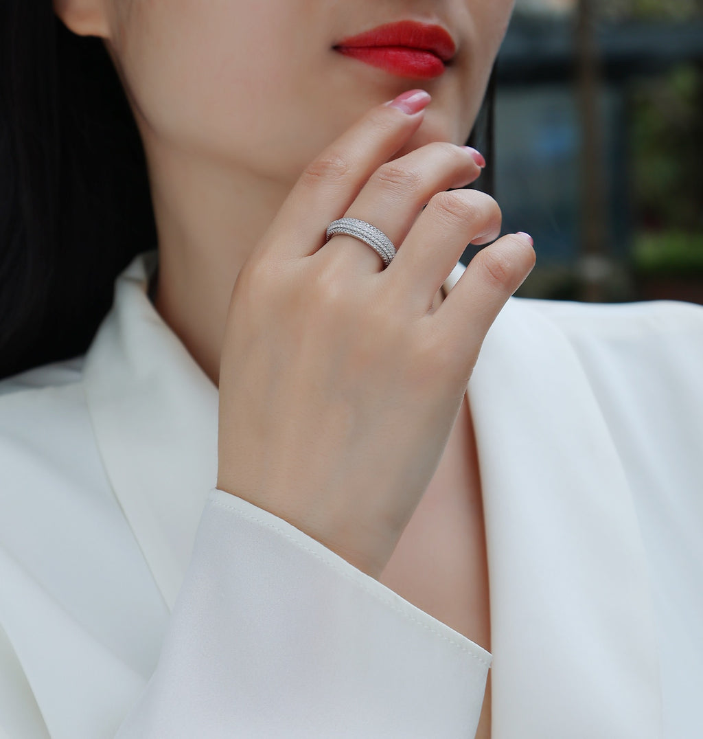 Moonshadow Moissanite Band Ring in Sterling Silver