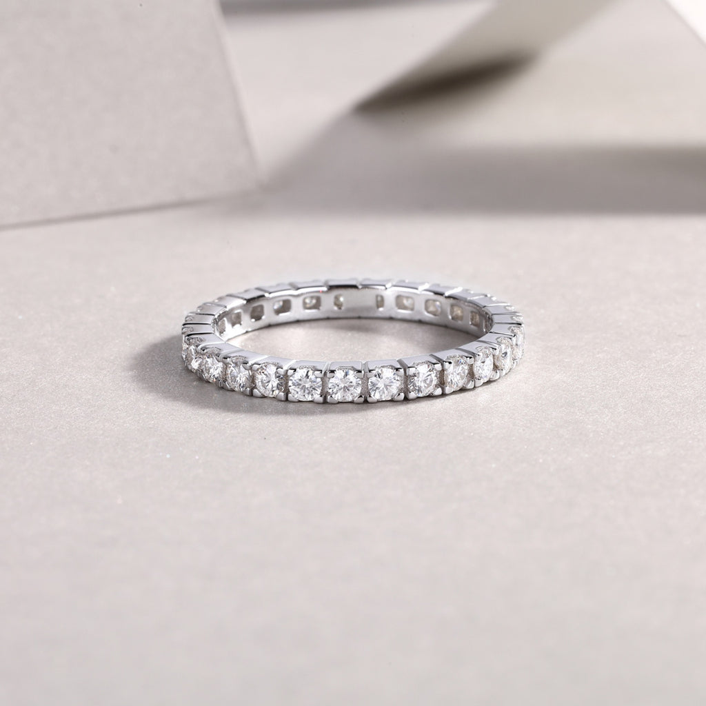 Starbeam Moissanite Eternity Band Ring in Sterling Silver