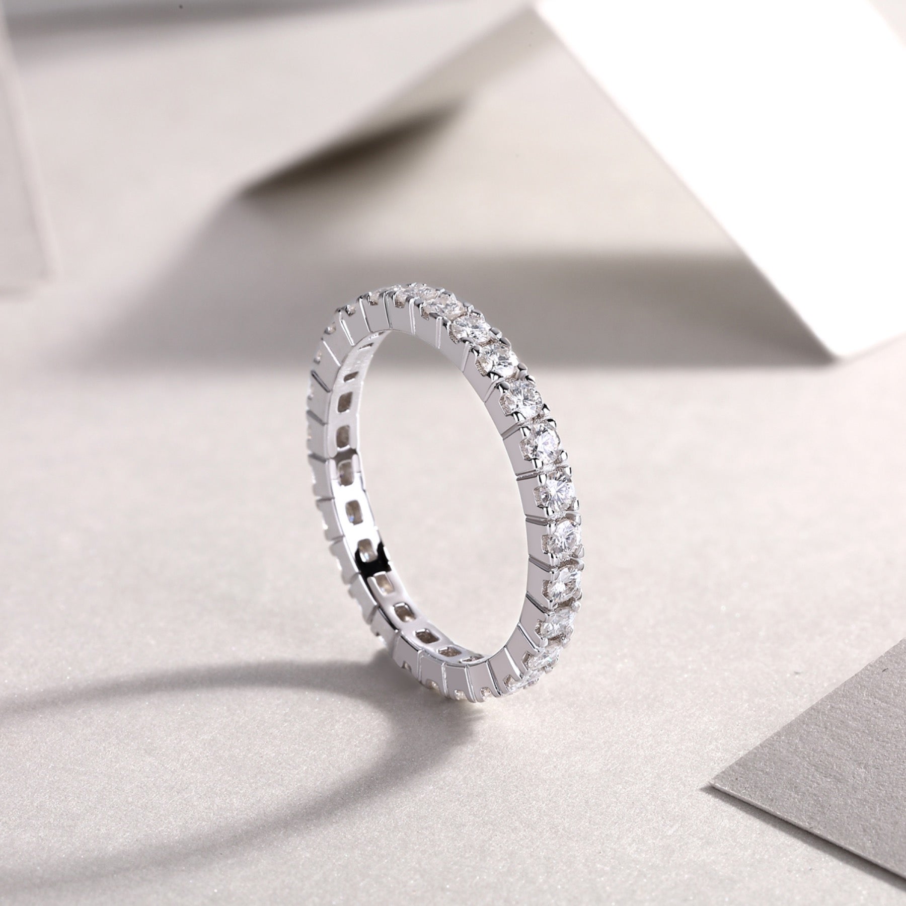Starbeam Moissanite Eternity Band Ring in Sterling Silver