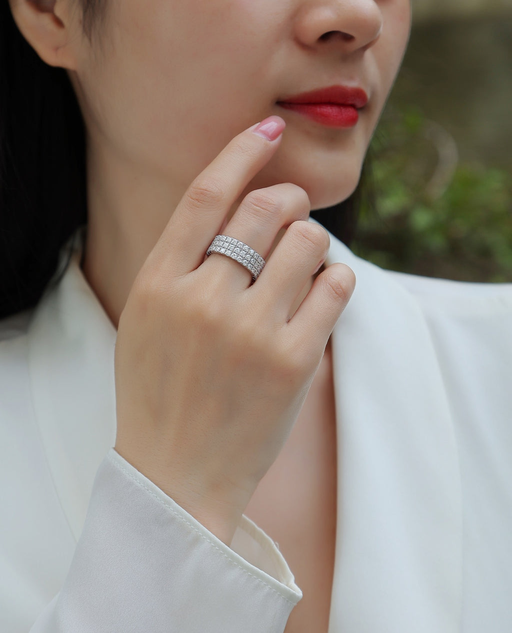 Waterlight Moissanite Eternity Band Ring in Sterling Silver