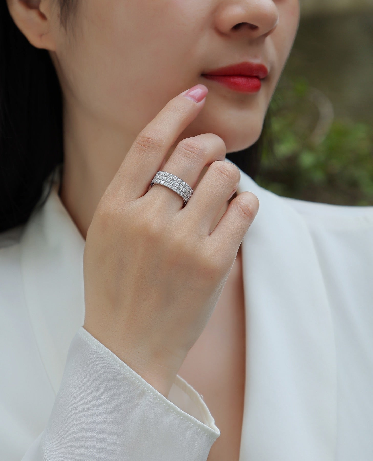 Waterlight Moissanite Eternity Band Ring in Sterling Silver