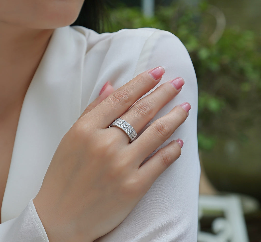 Waterlight Moissanite Eternity Band Ring in Sterling Silver
