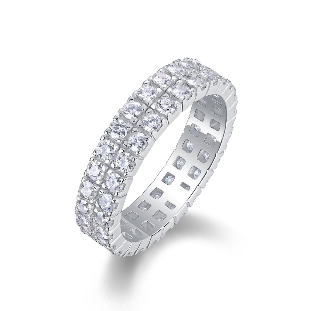 Crystal Moissanite Eternity Band Ring in Sterling Silver