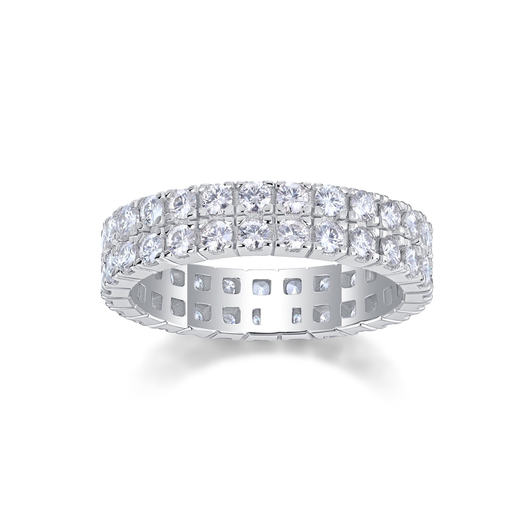 Crystal Moissanite Eternity Band Ring in Sterling Silver