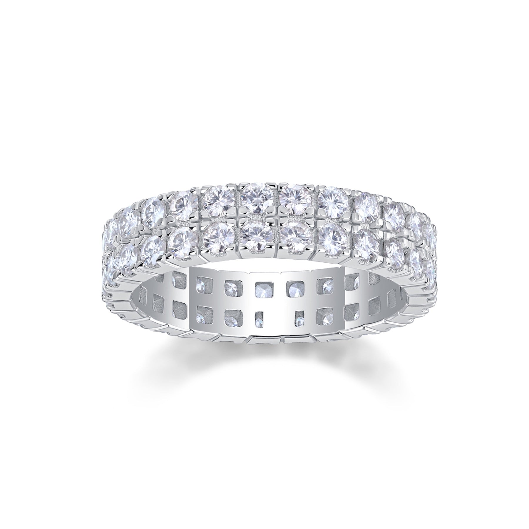 Crystal Moissanite Eternity Band Ring in Sterling Silver