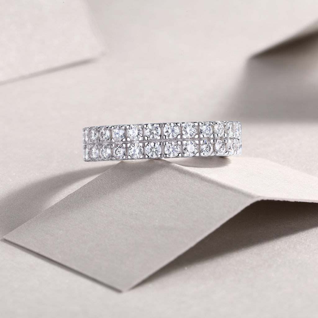 Crystal Moissanite Eternity Band Ring in Sterling Silver