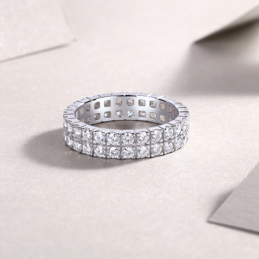 Crystal Moissanite Eternity Band Ring in Sterling Silver