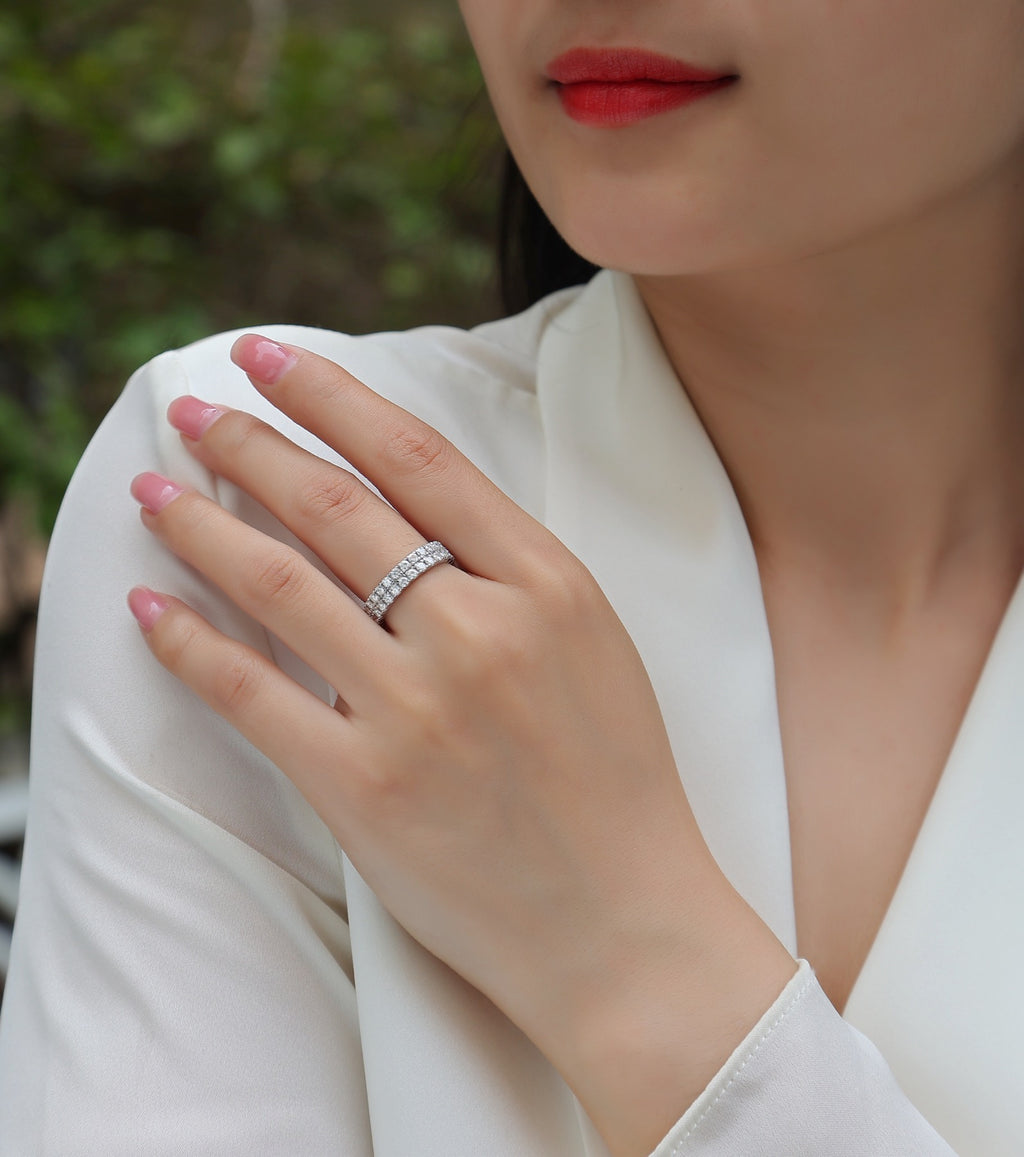 Crystal Moissanite Eternity Band Ring in Sterling Silver