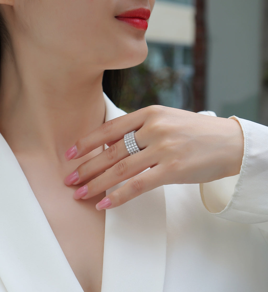 Shimmerwave Moissanite Eternity Band Ring in Sterling Silver