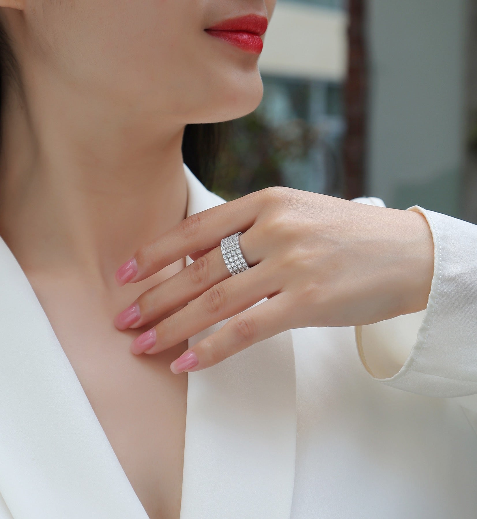 Shimmerwave Moissanite Eternity Band Ring in Sterling Silver