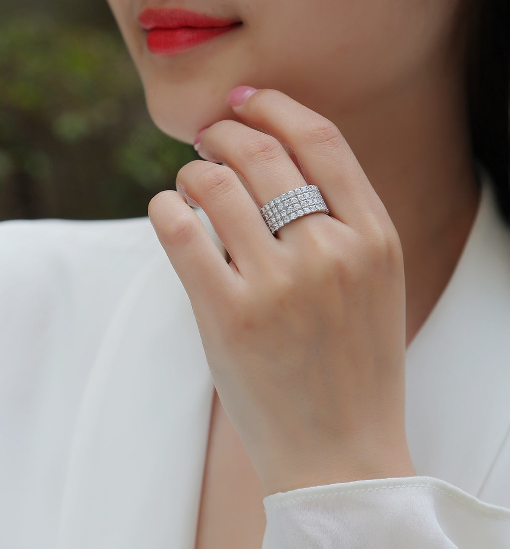 Shimmerwave Moissanite Eternity Band Ring in Sterling Silver