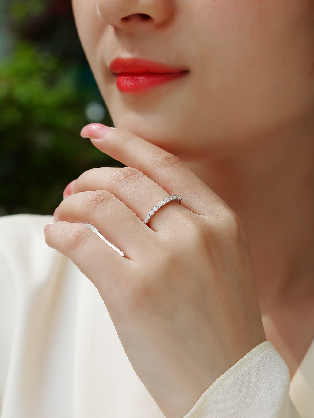 Trajectory Moissanite Band Ring in Sterling Silver