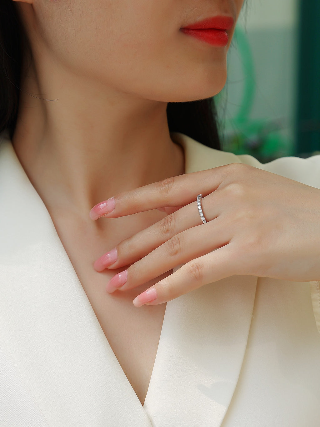 Trajectory Moissanite Band Ring in Sterling Silver