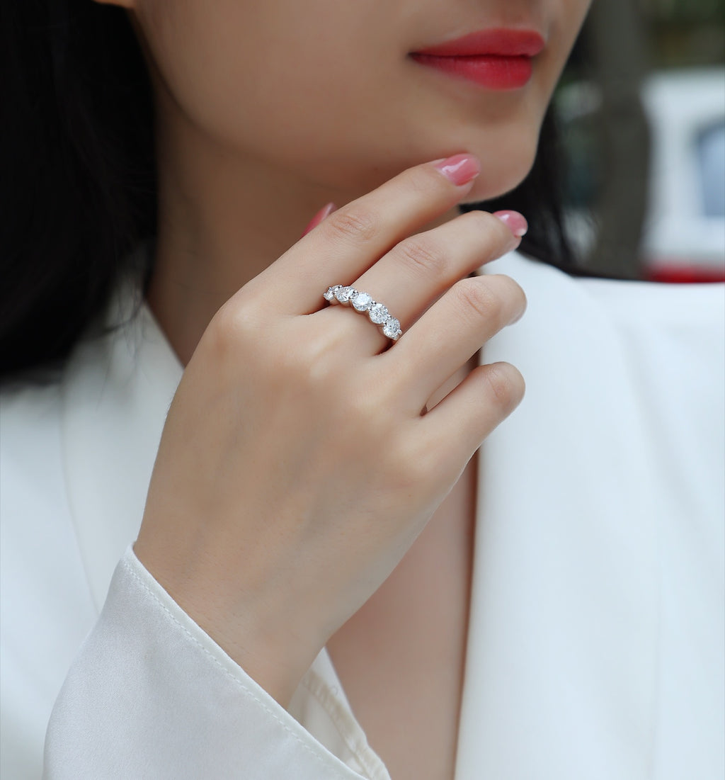 Tercet Moissanite Five-Stone Ring in Sterling Silver