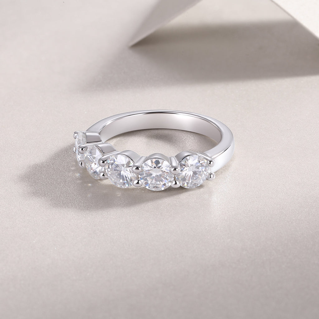 Tercet Moissanite Five-Stone Ring in Sterling Silver