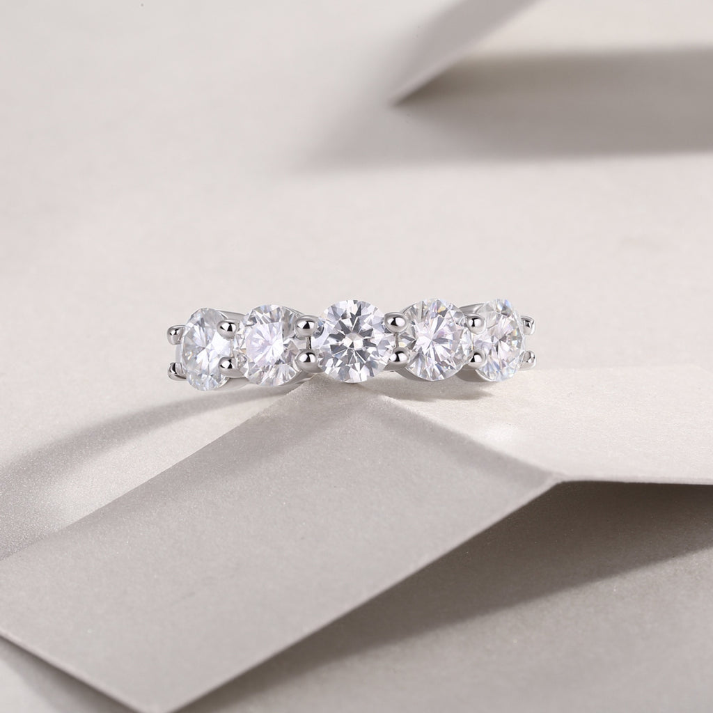 Tercet Moissanite Five-Stone Ring in Sterling Silver