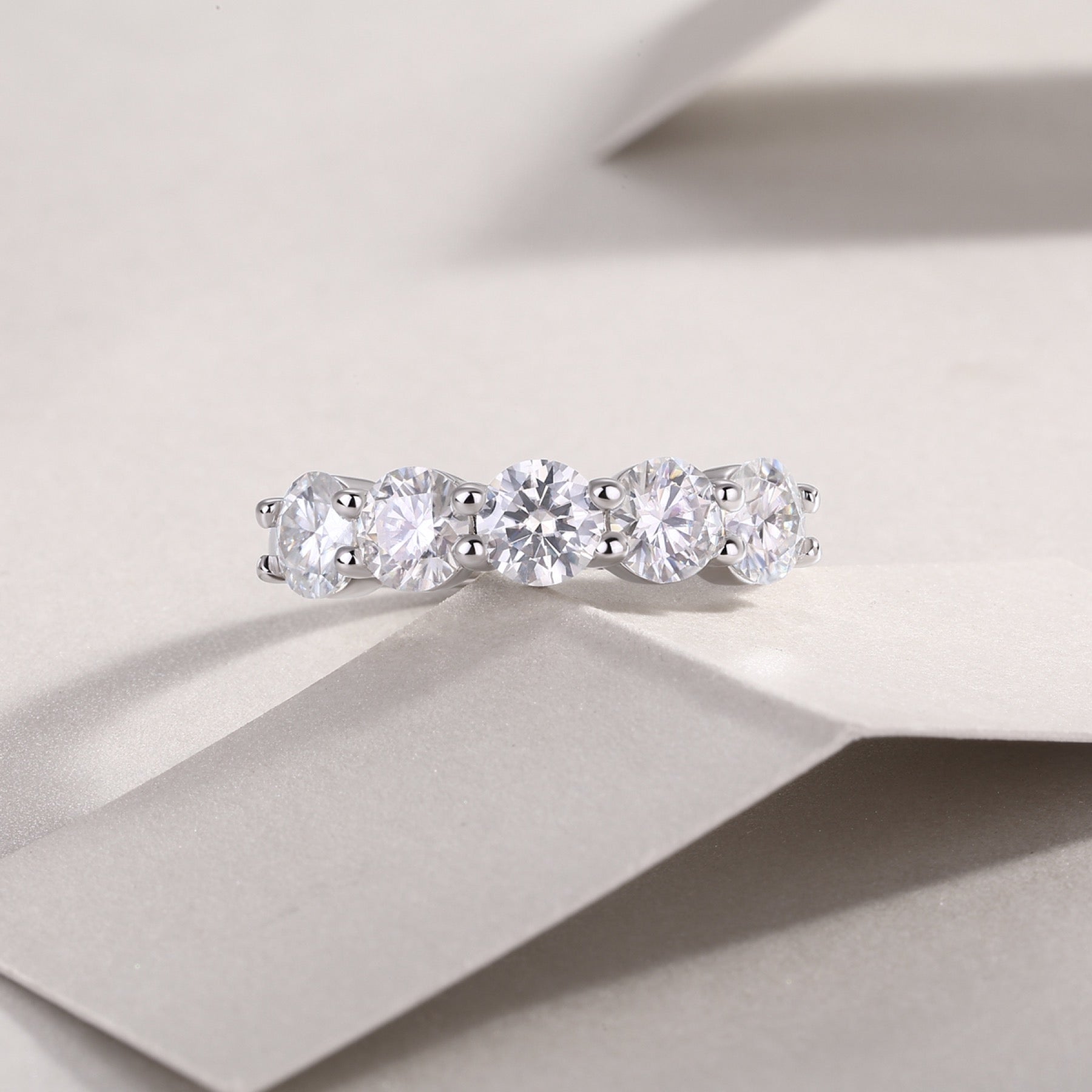 Tercet Moissanite Five-Stone Ring in Sterling Silver