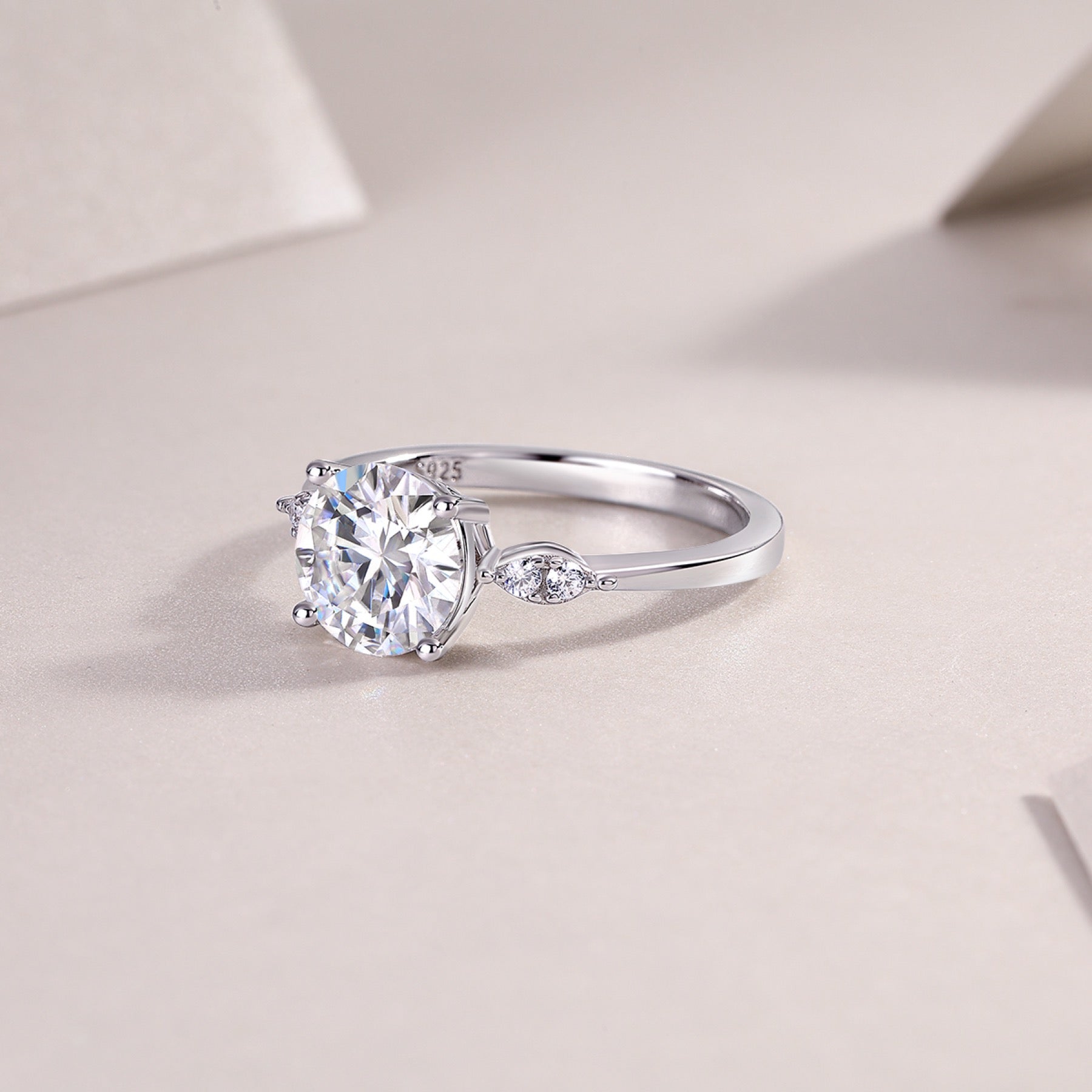 Leap 2 Carat Moissanite Solitaire Ring in Sterling Silver