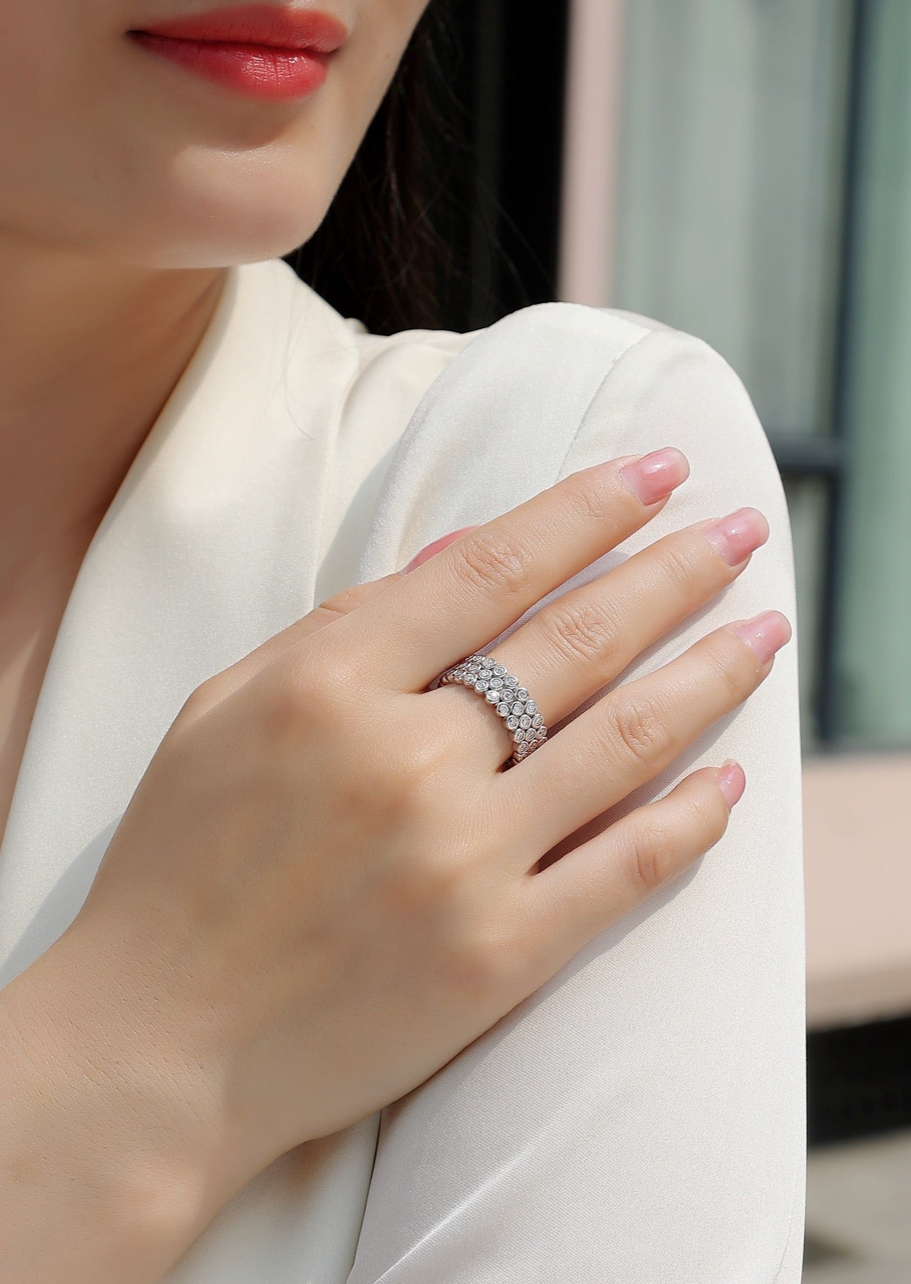 Bubbles Moissanite Eternity Band Ring in Sterling Silver
