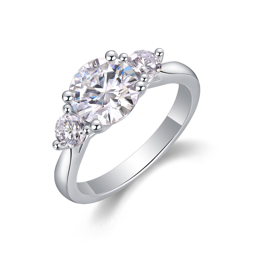 Trine 2 Carat Moissanite Three-Stone Ring in Sterling Silver