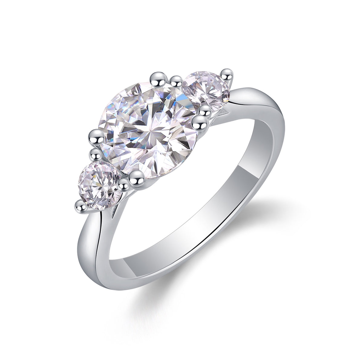 Trine 2 Carat Moissanite Three-Stone Ring in Sterling Silver