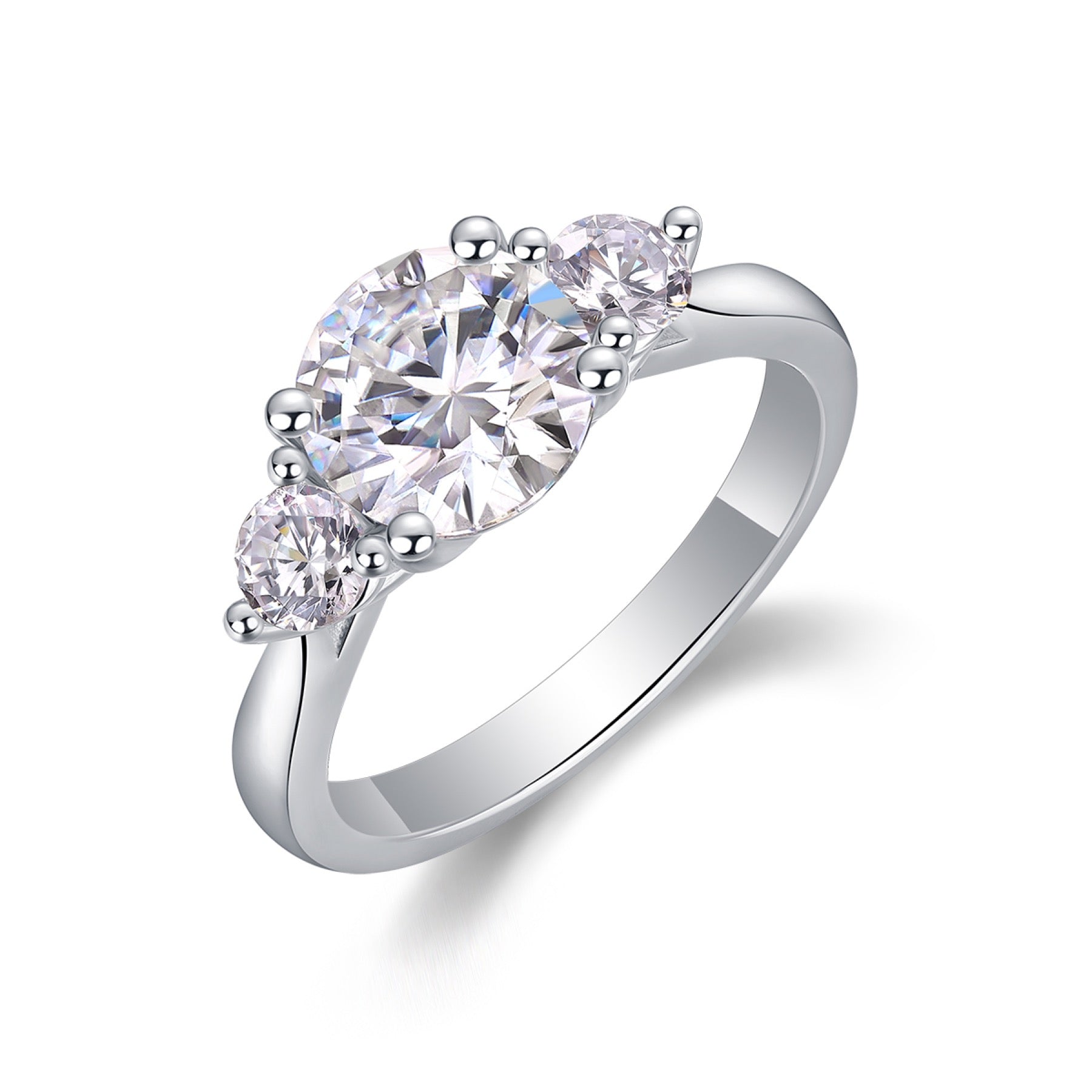 Trine 2 Carat Moissanite Three-Stone Ring in Sterling Silver