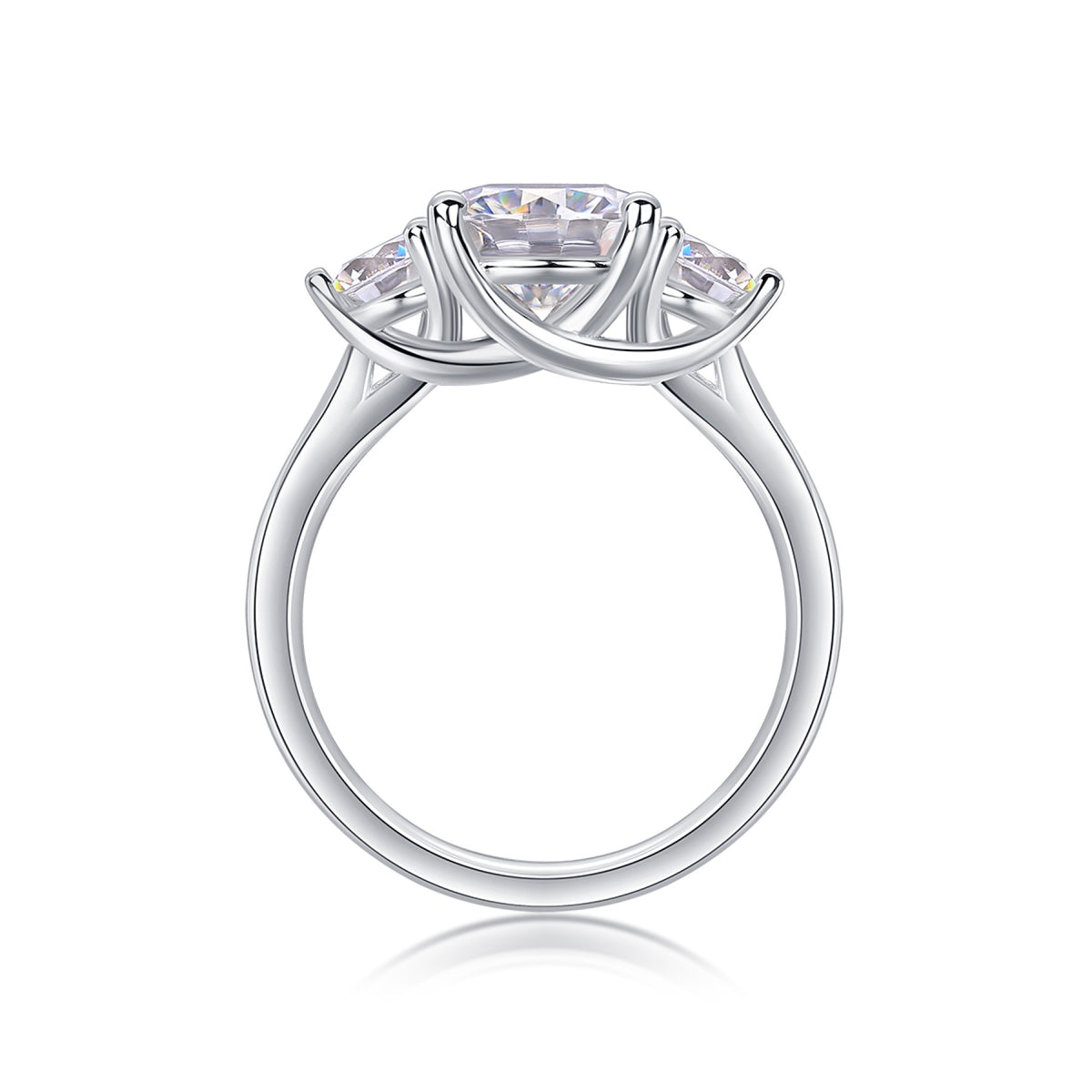 Trine 2 Carat Moissanite Three-Stone Ring in Sterling Silver