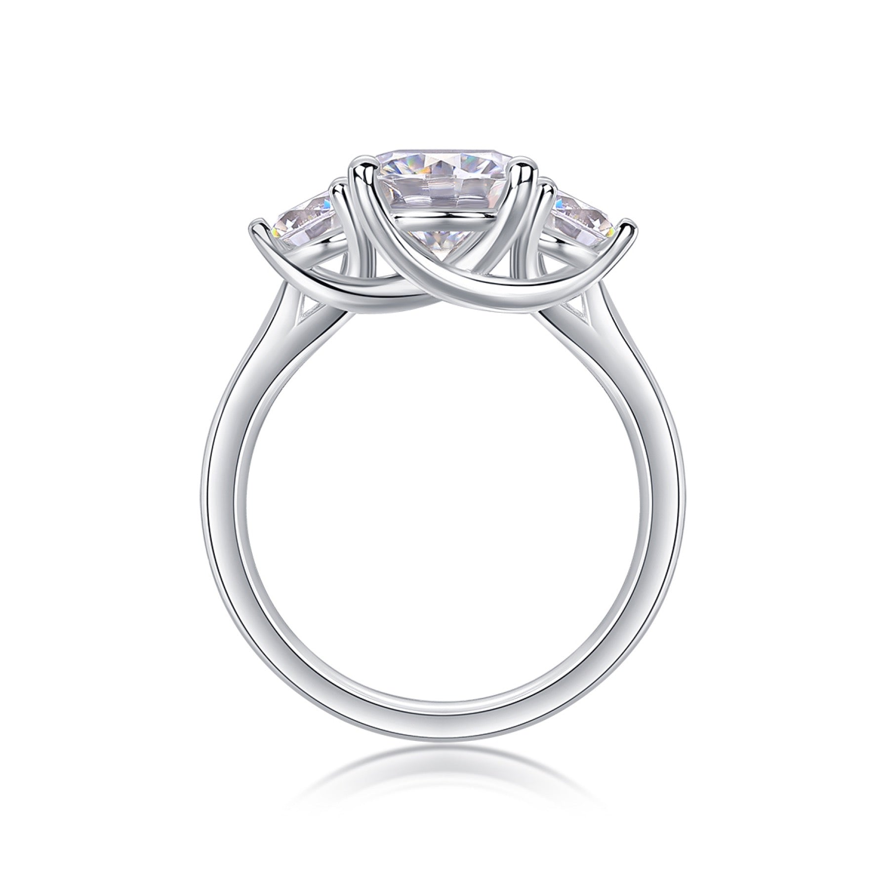 Trine 2 Carat Moissanite Three-Stone Ring in Sterling Silver