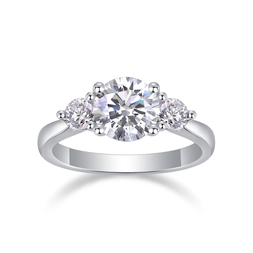 Trine 2 Carat Moissanite Three-Stone Ring in Sterling Silver
