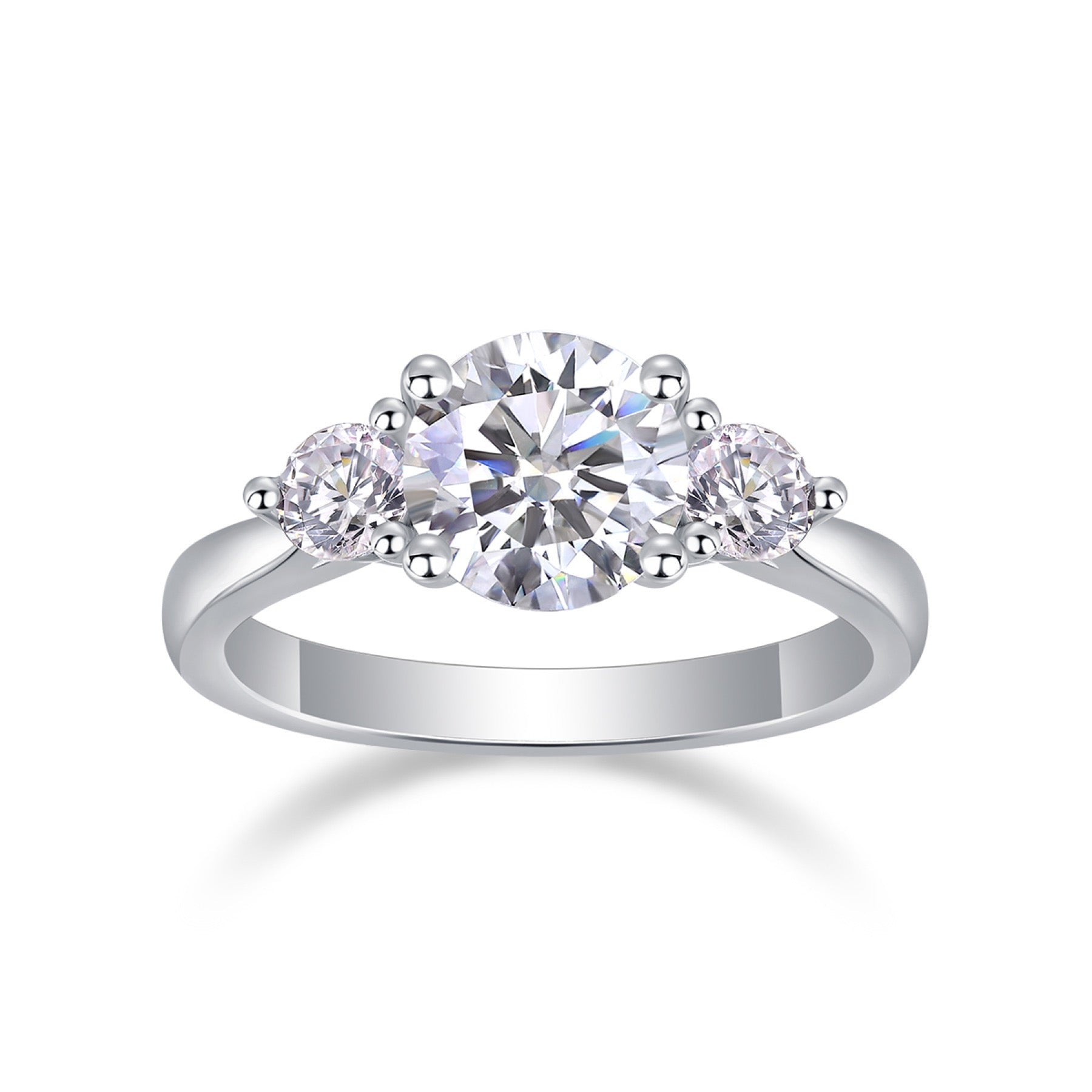 Trine 2 Carat Moissanite Three-Stone Ring in Sterling Silver